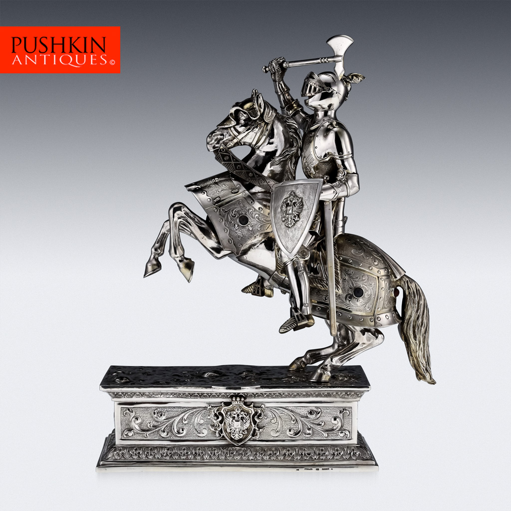 Solid silver large knight horseman figure, cr. 1910, Germany